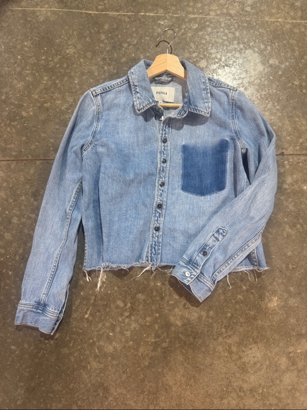 PISTOLA Hensley Shrunken Cropped Denim Jacket Raw Hem P5061KEE Blue Size XS